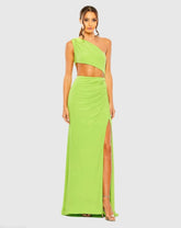 Cut Out One Shoulder Ruched Back Gown